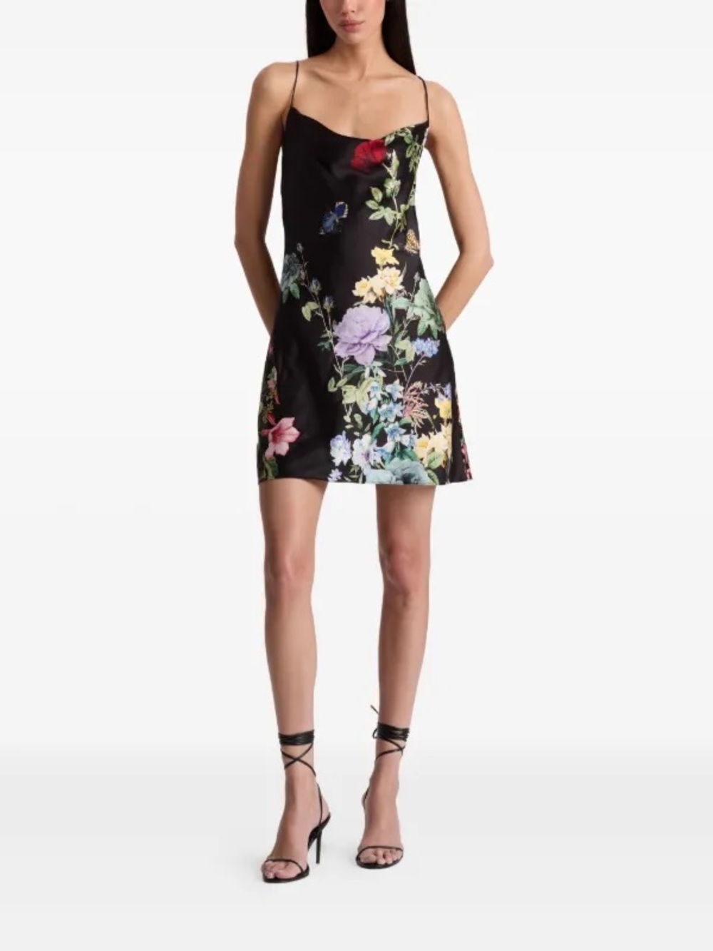 Alice + Olivia Julia Desert Sprigs Black Floral Mini Dress